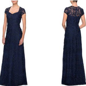 La Femme Navy Embellished Lace Gown (like new) - PRICE DROPPED